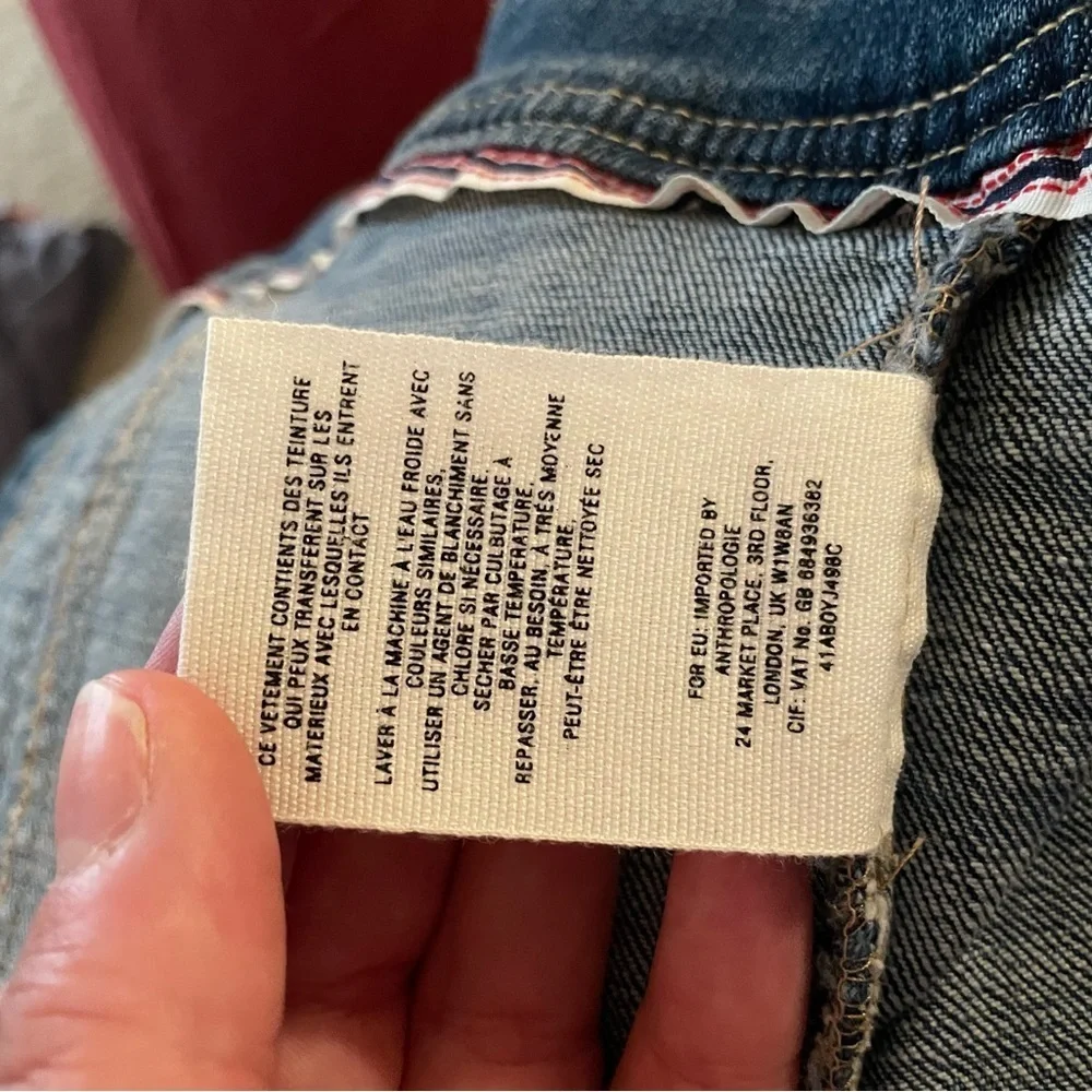 Pilcro and the Letterpress Anthropology Distressed Denim Zip Up Jacket Size M